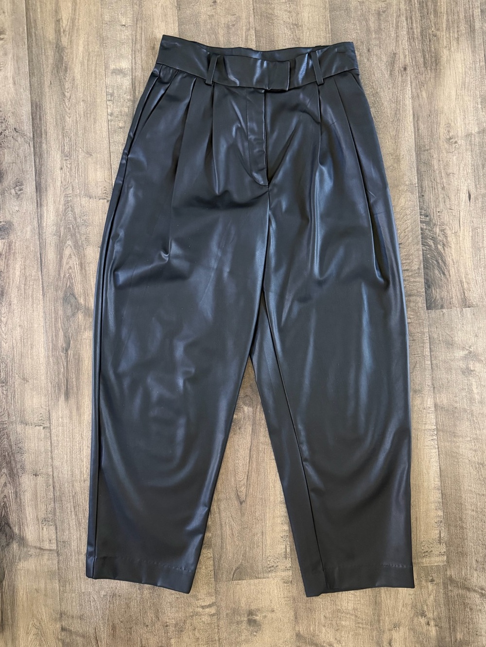 Black Faux Leather High Waisted Pleated Pants